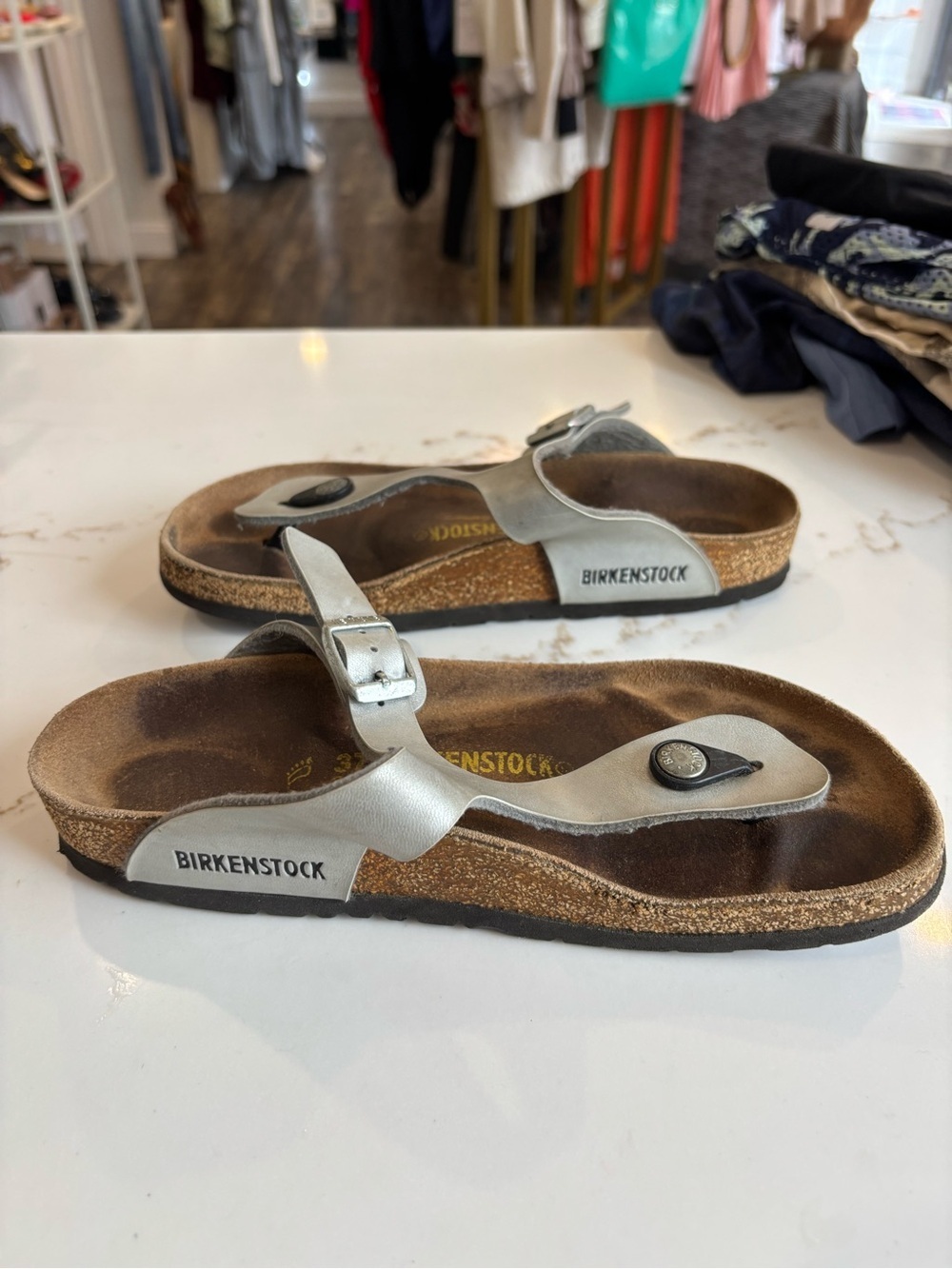 Birkenstock Silver Metallic Gizeh Sandals